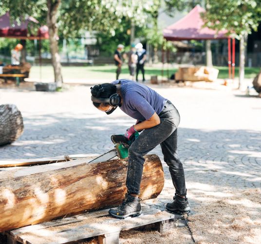 A wood carver at work