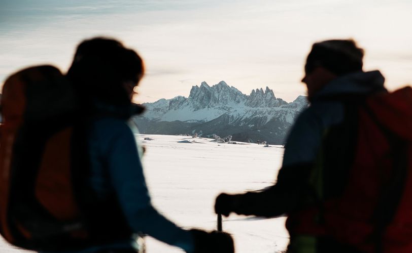 Two peoople enjoying the winter panorama